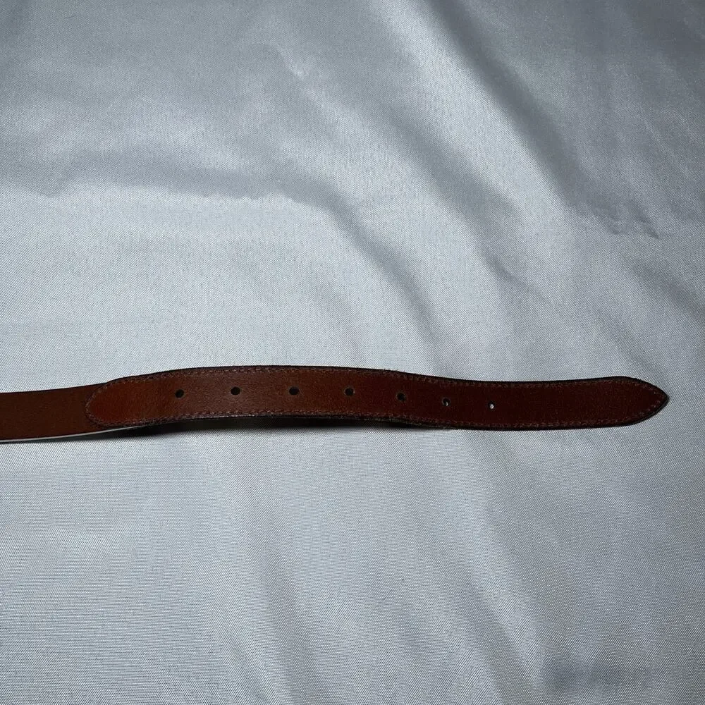 Women's Fossil Belt Cream Blue Stripe w/ Brown Leather Accent Size S EUC